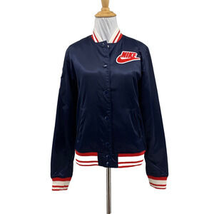 Nike Jacket Womens M Medium Windsor Sportswear Bomber Varsity Satin Retro Snap